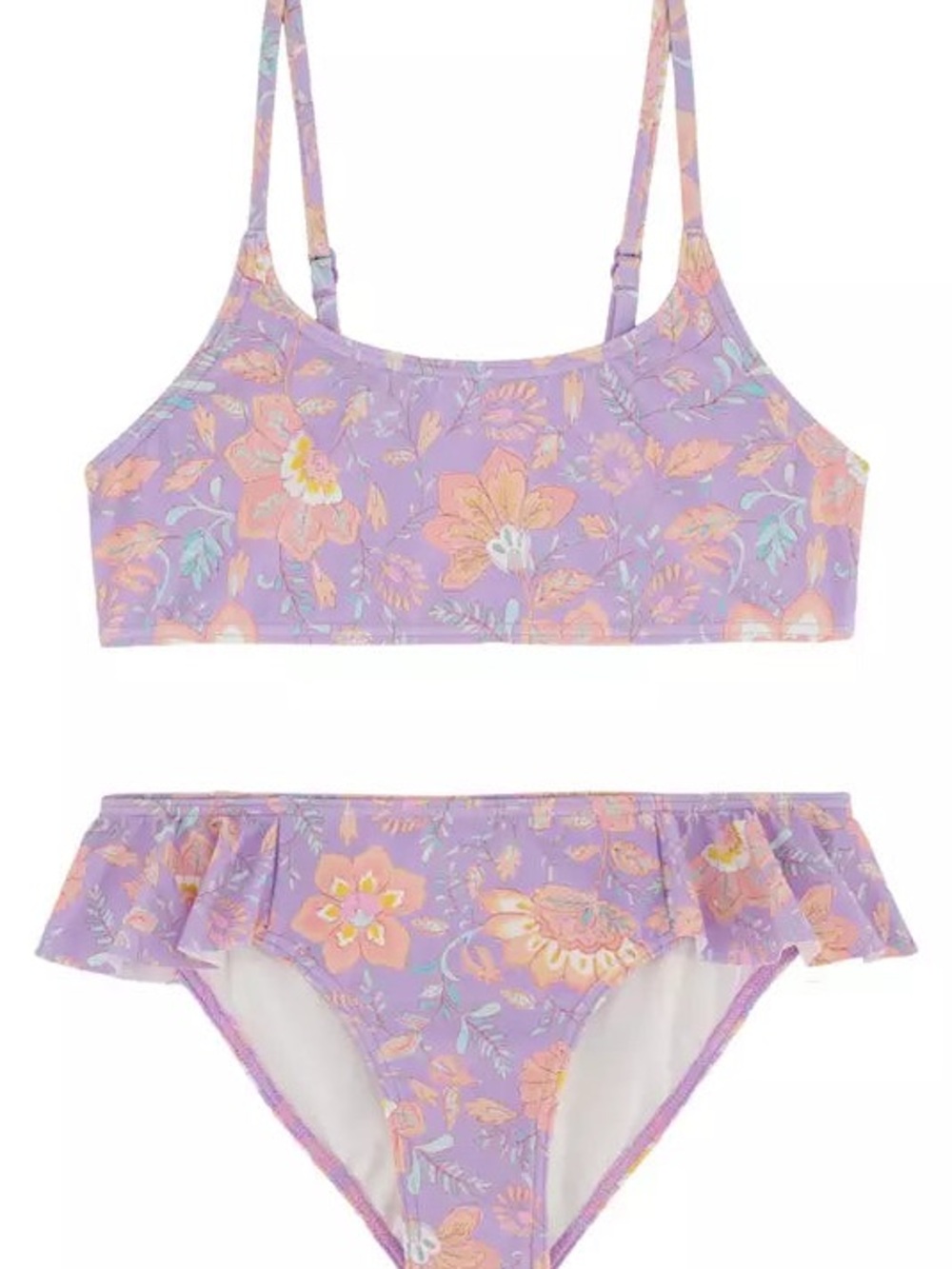 Billabong Girls Hideaway Hippie Lavender Floral Ruffle Bikini Set size 12 NWT